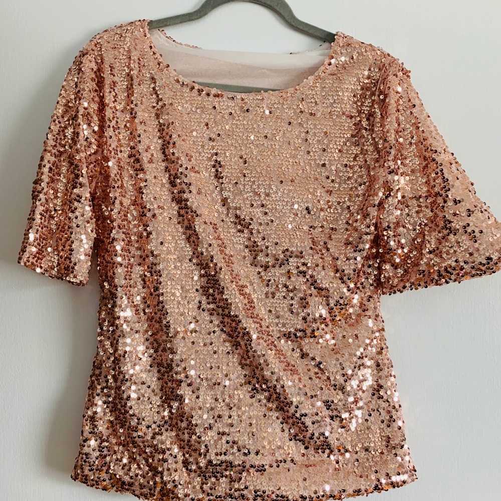 Blush sequined shortsleeve top